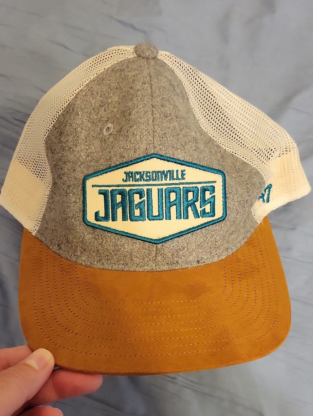 Jacksonville Jaguars NFL Trucker Hat in Gray, White & Brown